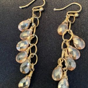 2 inch long gold tone topaz looking crystal hanging earrings